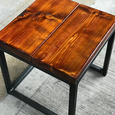 £45.97 • Buy Side Table Coffee Rustic Chunky Wood/Metal Base Sleeper Cube Lamp Cabinet