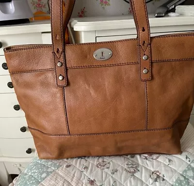 £21 • Buy Fossil Tan Leather Shoulder Bag Tote