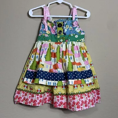 Girls Matilda Jane Good Hart Perry Inn Apron Dress Yellow Blue Pink Houses Sz 2T • $21.99