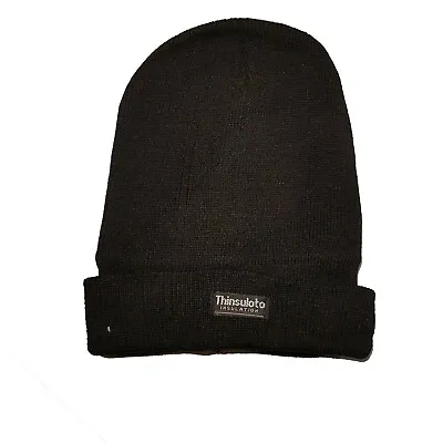 Black Beanie Acrylic Knit With THINSULOTO Fleece Lining Warm Thermal Insulated • $7.95