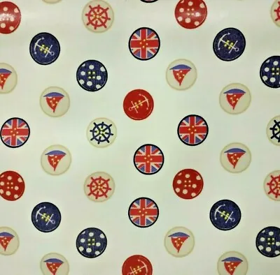 Fryetts Nautical Patriotic Buttons Cotton Oilcloth WIPE CLEAN PVC TABLECLOTH • £14.29