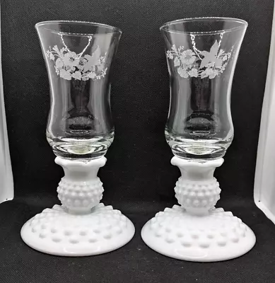 Set Of 2 Vintage Fenton White Milk Glass Hobnail Candle Holders With Votive Cups • $24.95