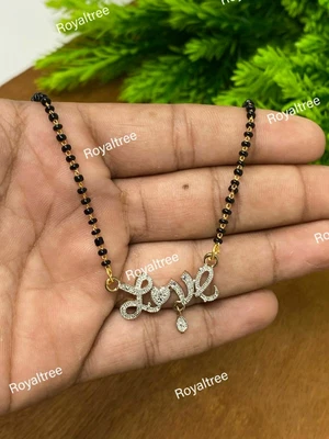 $7.84 • Buy Gold Plated Indian Mangalsutra Black Beads Love Necklace Pendant Jewelry Set