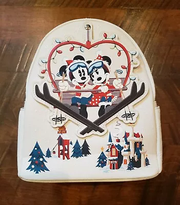 Loungefly Disney Lodge Mickey Minnie Mouse Ski Lift Christmas Backpack Bag SALE! • $135.32
