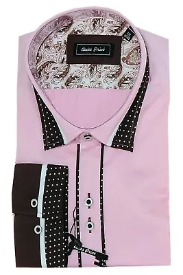 Mens'  Pink Shirt Double Collar Long Sleeves  Slim Fit Italian Design  W02 • £34.99