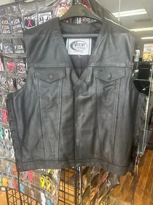 Men's Leather Motorcycle Vest With Front Zipper & Snap Closure 2645.ZP Size 2XL • $119.95