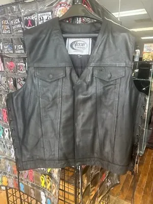 Men's Leather Motorcycle Vest With Front Zipper & Snap Closure 2645.ZP Size 3XL • $129.95