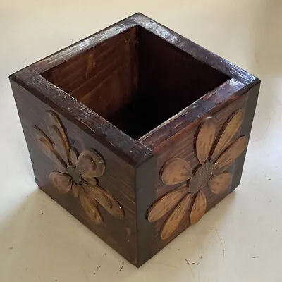 Antique Vintage Handmade Wood Document Valuables Holder Box Floral Flower Carved • $39.99