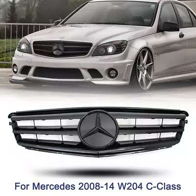 Grossy Black Sports Style Grill Grille For Mercedes W204 C250 C300 C350 2008-214 • $85.79