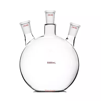 $114.99 • Buy 5000ml,24/40,3-neck,Flat Bottom,Glass Flask,5L,Three Necks,Lab Chemical Bottle
