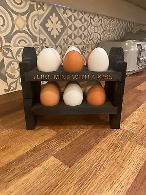 Personalised 6 Egg Holder Rustic Wooden Rack Farm Egg Stand Handmade Egg Storage • £18.99