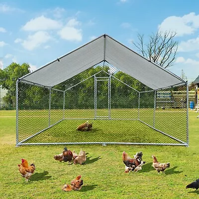 Large Chicken Coop Metal Chicken Run Walk-in Poultry Cage Spire-Shaped W/Cover • $326.04