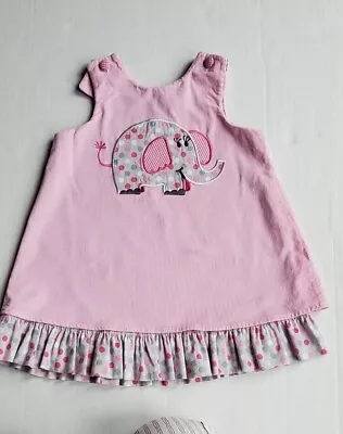 Girls 3T Pink Corduroy Gray Elephant Applique W/Polka Dots Reversible Dress USA • $9.85