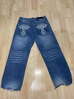 Southpole Jeans Blue Baggy Embroidered Jeans RN 82628 Size 32 Inseam 29 • $35