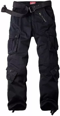 Mens Trousers Cargo W 36 In  L 32 In Black Cotton Casual Work Wear Combat • $12.43