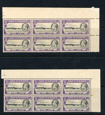 £3 • Buy Ascension 1934 1/2d Corner Blocks Of 6 Different Perf Types UM/MNH