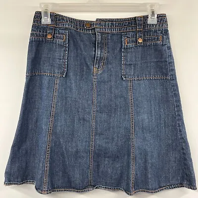 Sigrid Olsen Dark Blue Jean Denim A-Line Knee-Length Midi Skirt Pockets - Size 8 • $20.40