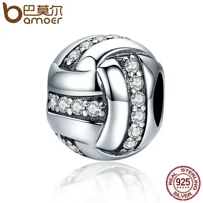 BAMOER Christmas Retro 925 Sterling Silver Charm Volleyball With CZ Fit Bracelet • $12.47