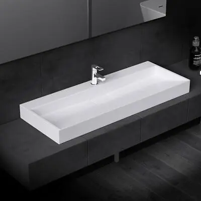 Bathroom Wash Basin Stone Wall Hung Countertop Unslotted Sink Vanity 900x460mm • £120.89