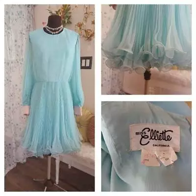Vintage Miss Elliette Chiffon Party Dress Accordian Pleats STUNNING M • $95