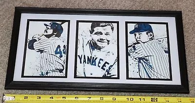 NY YANKEES ⭐ 15x8  FRAME ⭐ Babe Ruth Mickey Mantle Reggie Jackson WALL DECOR ART • $10