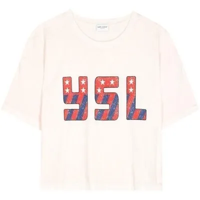 Saint Laurent Washed Pink Short Sleeve YSL USA Cropped T-shirt Size Small Logo • £135.65