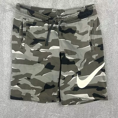 Nike Shorts Mens Medium Club Camo Cool Grey Big Swoosh Logo Drawstring Gym • $29.95