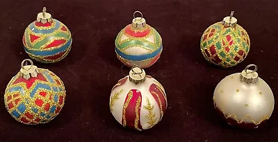 6 Vintage Small Glass Glitter Christmas Tree Ornaments Or Place Card Holders • $20