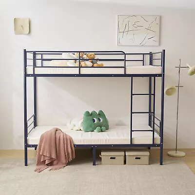 Metal Bunk Bed Twin Over Twin For AdultTeensKid Bunk Bed With Flat Step Blue • $149.99