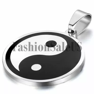 Men Women Stainless Steel Tai Chi Yin Yang Pendant Lucky Necklace With Chain • $9.99