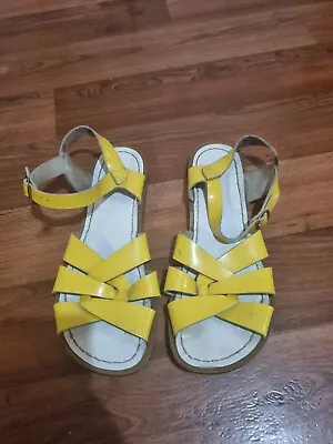 SALTWATER SANDAL Size 10 Yellow Leather Open Toe Mary Jane Buckle Sandal • $34.95