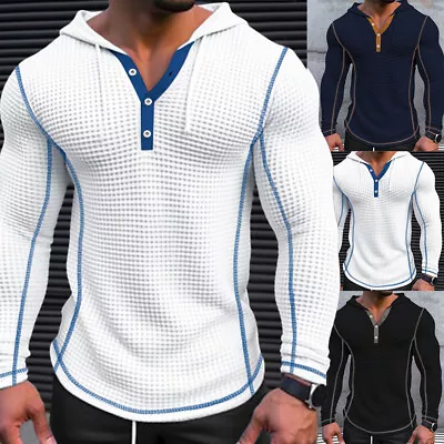 Mens Long Sleeve Hooded T Shirt Sport Gym Fitness Muscle Slim Fit Tops Shirts • £4.56