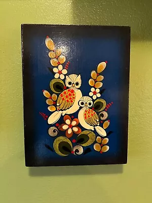 Hand Painted Kitschy Folk Owl Wall Art Small 6x7.5  Great Vintage Condition • $36