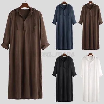 US STOCK Men Muslim Clothing Saudi Dishdash Kaftan Casual Loose Thobe Robe Tops • $23.74