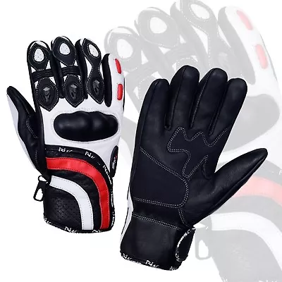 Mens Waterproof Knuckle Motorbike Motorcycle Leather Gloves White Summer • £12.99