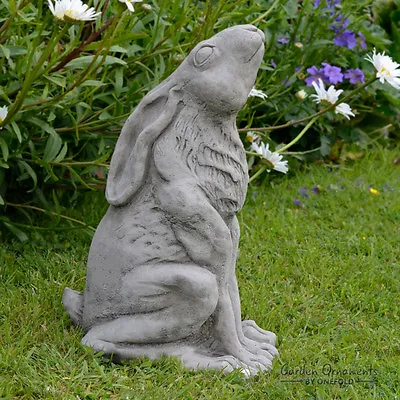 Moon Gazing Hare Hand Cast Stone Outdoor Garden Ornament Detailed Rabbit Gift • £66.90