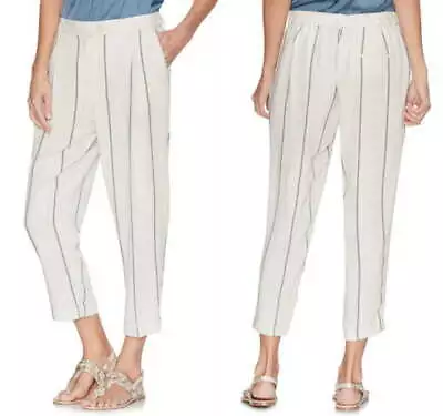 Vince Camuto Stripe Crop Pants 12 Large Ivory Striped Relaxed Fit Stretch Back • $41.65