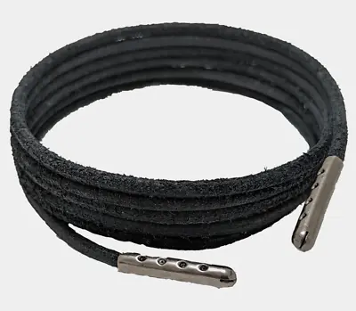 Shoe & Boot Laces Black 4 Mm Round Heavy Duty Leather With Black Metal Tips Size • £10.50