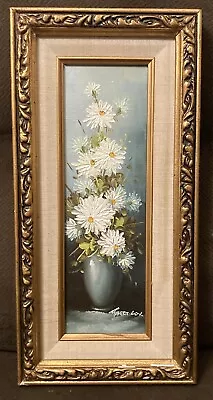 Mid Century Original Robert Cox Daisy Flower Still Life Oil Painting 7.5”x 15.5” • $60