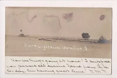 OH Vermilion - Lighthouse And Pier - 1907 RPPC - E05138 • $24