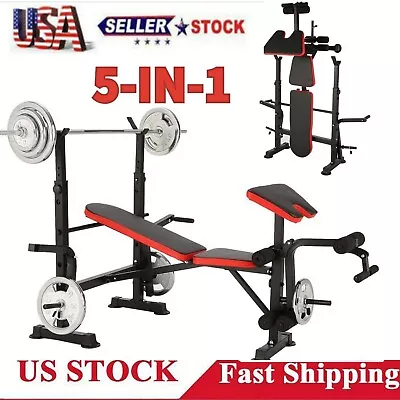 600lbs 5 In 1 Foldable Adjustable Olympic Weight Bench Set For Full Body Workout • $166.99