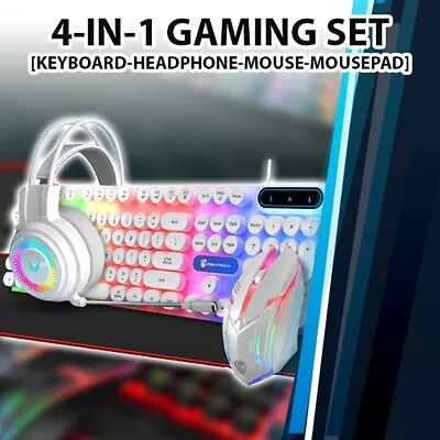 4 Pcs RGB Gaming Bundle Mouse+Keyboard+Headphone+Mousepad AU Gaming Set - WHITE • $83