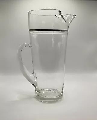 Vintage MCM West Virginia Glass Pitcher Martini Pitcher With Silver Toned Stripe • $10