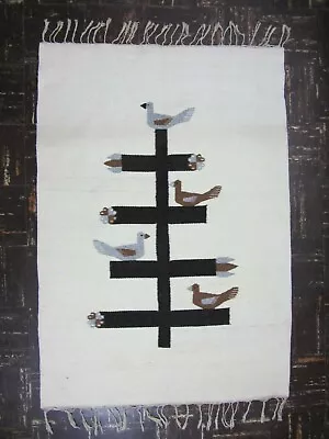 $59 • Buy Zapotec Oaxacan Fringed Wool Rug Birds Vintage Used 38 Inches By 54 Inches