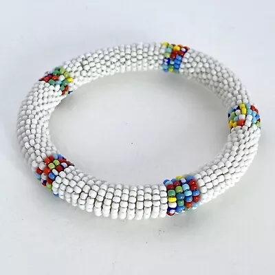 Maasai Beaded White Mixed Color Tribal Ethnic Bangle Bracelet • $24.95