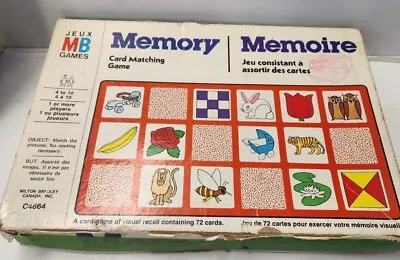 Vintage 1980s Milton Bradley Memory Card Matching Game  72 Cards • $10.17