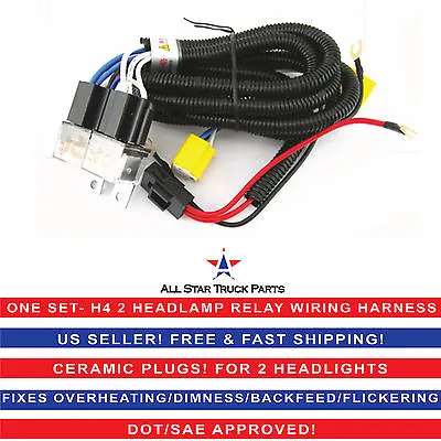 2-Headlight H4 Headlamp Light Bulb Ceramic Socket Plugs Relay Wiring Harness Kit • $18.50