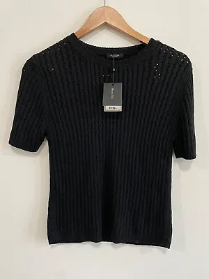 Massimo Dutti Women's Knit Top Black Cotton Knit Small • $49.99