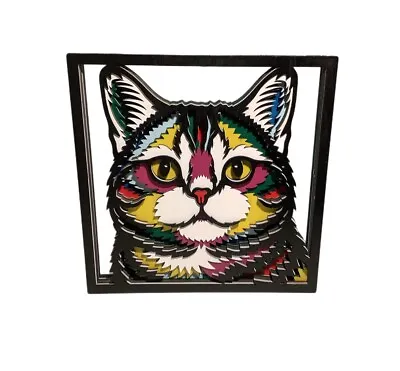 Handmade 3d Layered Wooden Cat Picture • £35.98