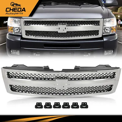 Grille Chrome Shell Fit For 2007-2013 Chevrolet Silverado 1500 W/ Black Insert • $105.85